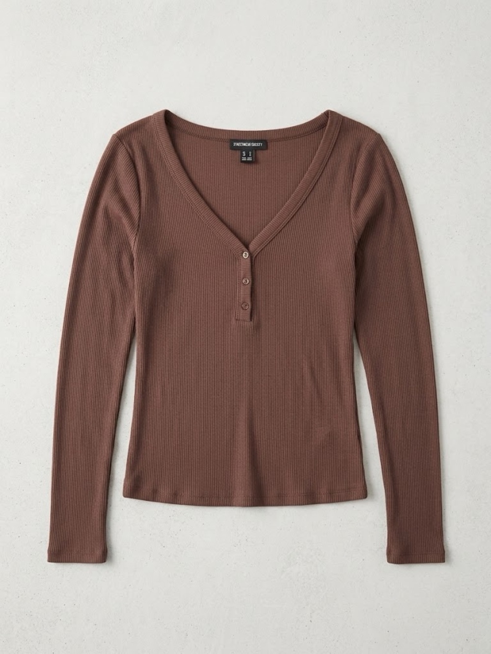 Streetwear Society Ribbed Henley Long-Sleeve Top - Brown